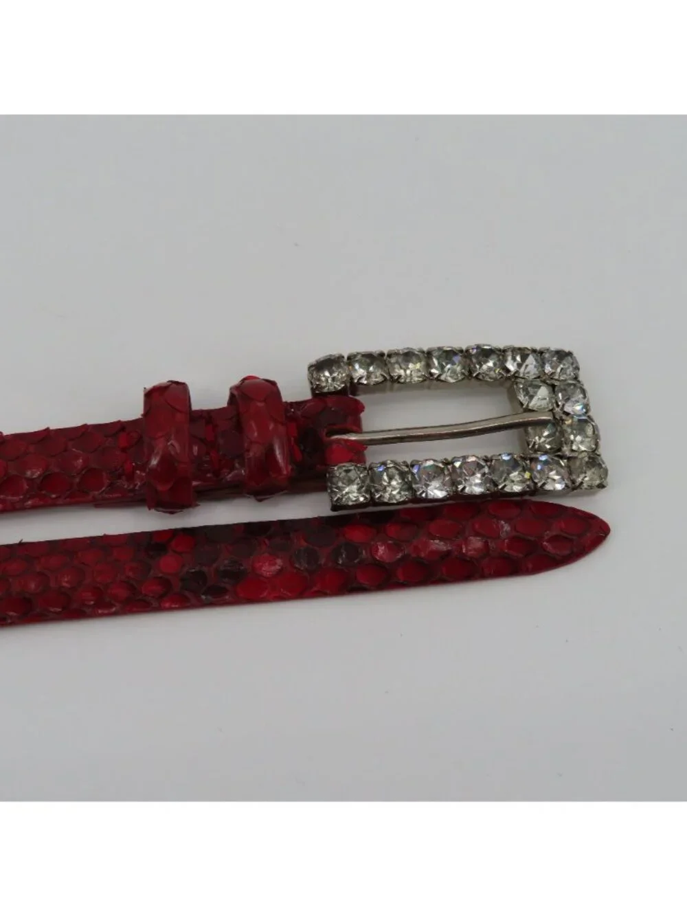 Claudio Orciani Women 80cm Red Genuine Snake Skin Rhinestone Buckle Skinny Belt